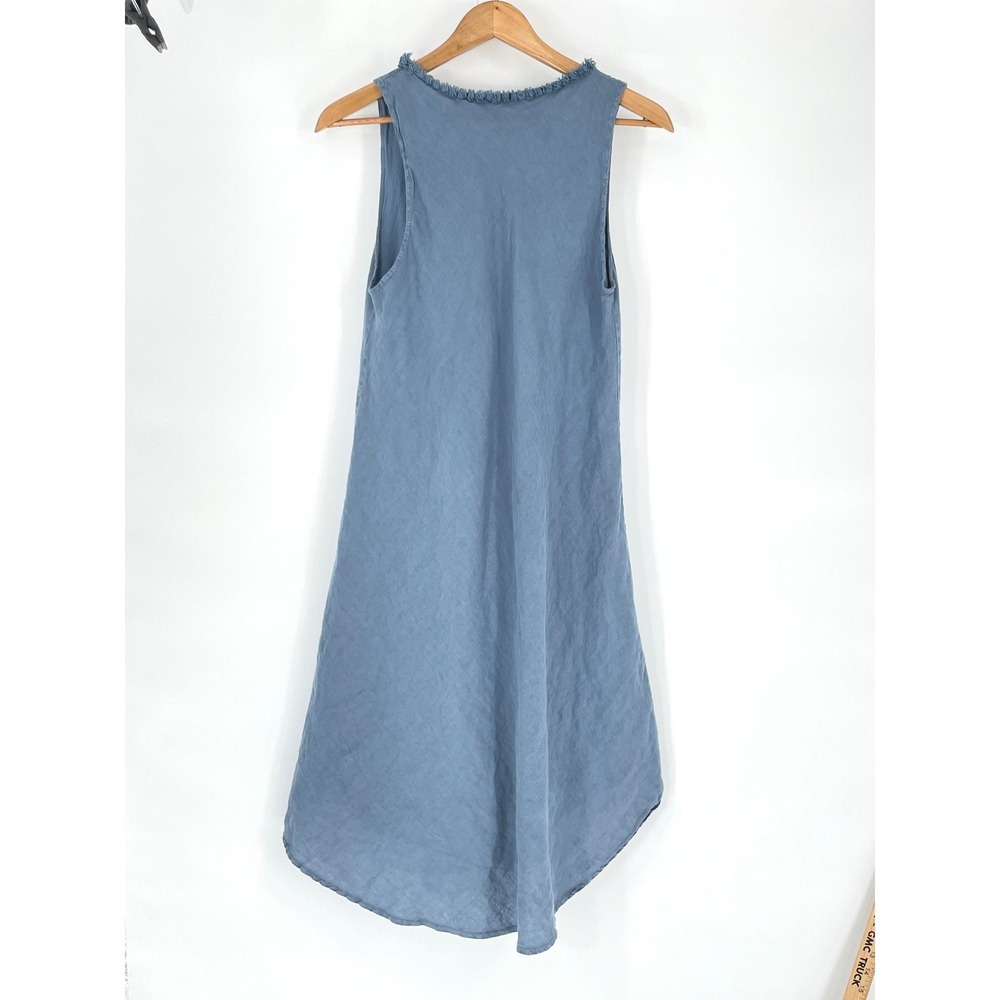 Saks Fifth Avenue Womens Dress XL Midi Blue 100% Linen Boho  Ruffle V-Neck Italy - Picture 11 of 12